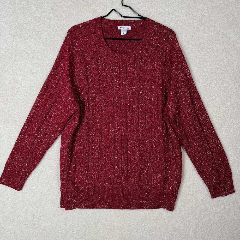 Athleta Crossroads Sweater Womens XL Cable Knit Crewneck Christmas Party Holiday
